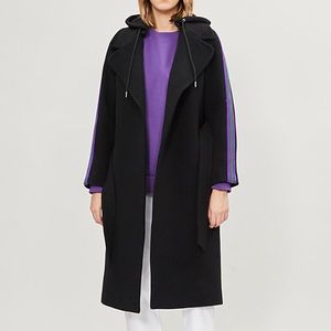 SANDRO Black Purple Stripe Wrap Wool Coat
